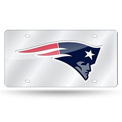 Rico Industries NFL New England Patriots Laser Inlaid Metal License Plate Tag, Silver, 6 x 12-inches