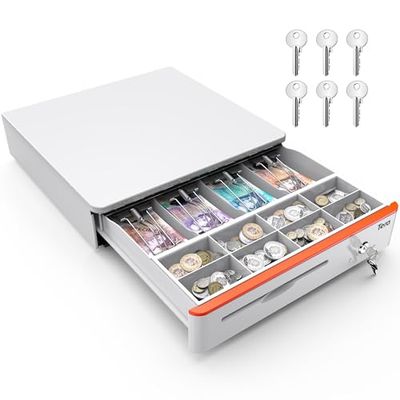 Tera 405R Boîte de rangement pour caisse enregistreuse à ouverture automatique (avec 5 clés) pour 4 billets 8 pièces de monnaie pour système de point de vente, compartiment amovible pour pièces de
