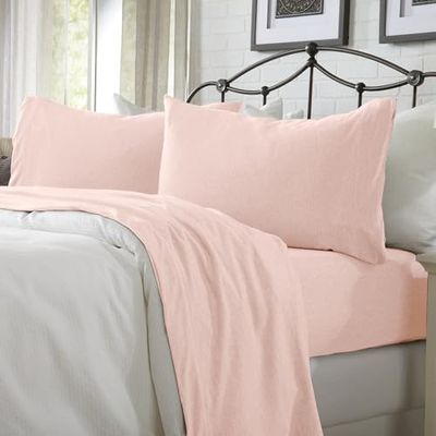 Great Bay Home 4-delige jersey gebreide kingsize katoenmix, roze lakenset | Ultrazacht T-shirt, jersey beddengoed lakens en kussenslopen | Heathered, ademend, alle seizoenen lakens (kingsize, blush