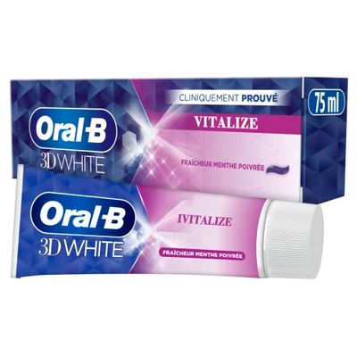 Oral B Dentifrice 3D White Vitalize 75Ml, Élimine Jusqu'à 87 pourcent des Taches en Surface pour des Dents Plus Blanches
