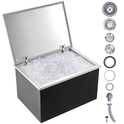 VEVOR Drop in Ice Chest, 71x50.8x43cm ṭBxH) IJskoeler In Roestvrij Staal, Commerciële IJshouder met scharnierend deksel, 40 qt Outdoor Keuken Ice Bar, Rioolbuis en Rioolplug Inbegrepen, voor Koude