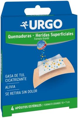 Urgo - Quemaduras y heridas superficiales - Apósitos estériles - Formato grande 4 apósitos de 10 x 7 cm