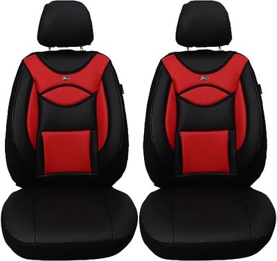 Coprisedili per auto, in ecopelle, compatibili con VW T5 Caravelle 2003, per conducente e passeggero, FB: D102 (nero/rosso)