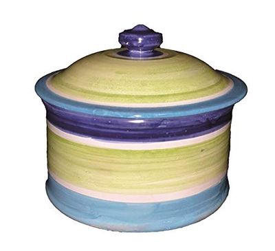 BISCOTTIERA IN CERAMICA DI VIETRI DIPINTA A MANO, DIAMETRO CM. 19, ALTEZZA CM. 15 BARATTOLO CON COPERCHIO ARREDO TAVOLA CUCINA IDEA BOMBONIERA MADE IN ITALY