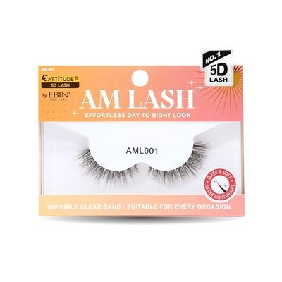 CATTITUDE 5D AM/PM False Eyelashes - Wispy, Natural, Spaced-Out Style, Soft Faux Mink & Ultra Lightweight, Invisible Clear Band, Easy to Apply, Reusable, Natural Everyday Look, Cruelty Free