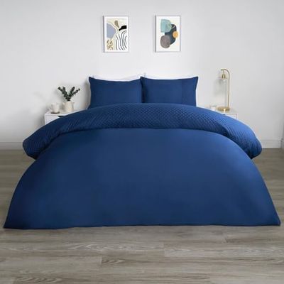 OHS Set di biancheria da letto singolo Pinsonic, lussuoso copripiumino singolo con federa, ultra morbido, decorativo, in rilievo, per letto singolo, blu navy