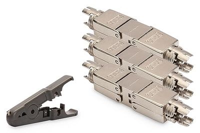 DIGITUS Set: 3X Module de Connexion Cat-6A - pour la réparation et l'extension de câbles de Pose Ethernet - 500 MHz - Barrettes LSA pour AWG 22-26 - Noir + 1x Outil de dénudage pour câbles réseau