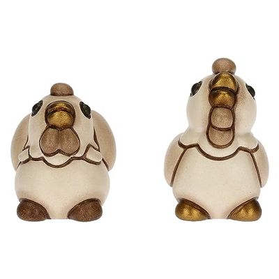 THUN, Ceramic Rooster and Hen Set Hand-Decorated Classic Nativity Scene Line, Home Christmas Decorations, Rooster 3.2 x 2.4 x 3.5; Hen 3 x 2.2 x 3 cm h