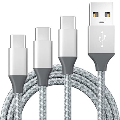 BIBTIM Cable USB C 1M 2M 3M, 3-Pack Cargador Rápido 3A Tejido USB A a C 480 Mbps Transferencia de Datos Compatible Con Samsung Galaxy Sony Xperia Huawei Pixel HTC