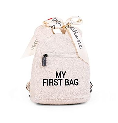 CHILDHOME, babyryggsäck, skola, dagis, plantskola, två fack, kapacitet för lunchväska/flaska, avtagbar säkerhetsslinga, vattenavvisande, My First Bag, White Teddy