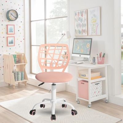 FurnitureR - Silla de Oficina con Respaldo y Asiento ergonómico Giratorio de Altura Ajustable para Ordenador, Ruedas de 5 Puntas, sillas y taburetes en casa, Asiento de Trabajo, Macaron, Rosa