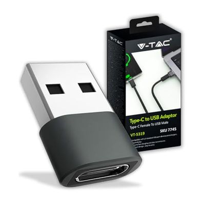 V-TAC USB type C naar USB-A adapter voor computer, tablet, smartphone - universele ultra compacte USB-C bus + USB-A-stekker voor gegevensoverdracht voor MacBook Pro, iPad, Samsung