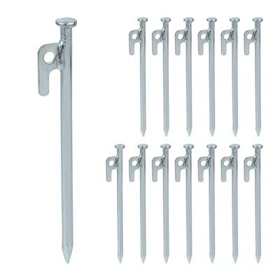 Relaxdays rotspennen set van 14, tentharingen voor harde grond, 20 cm, staal, stevige grondankers voor kamperen, zilver