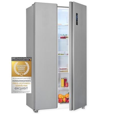 Exquisit® Frigorífico Side-by-Side 442L, Inoxlook, Clase E, Tecnología No-Frost, Control Digital, Modo Super-Refrigeración, Alarma de Puerta, Medidas (177,0 x 91,0 x 59,0 cm)