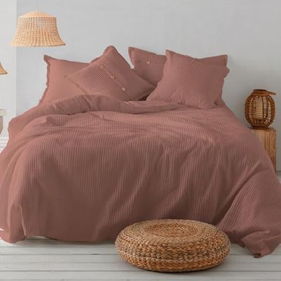 Dúo de funda nórdica de algodón Banús terracota - Cama de 135/140 cm - Cierre con clips