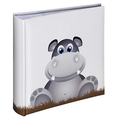 Hama Kinderalbum (insteekalbum met 100 pagina's, fotoalbum voor het insteken van 200 foto's in het formaat 10x15, babyalbum met nijlpaardmotief) wit