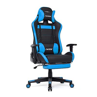 Intimate WM Heart Chaise Gaming, Racing Chaise de Bureau Ergonomique, Fauteuil de Bureau Gamer, avec Repose-Pied Siège de Jeu Pivotant en Similicuir, Hauteur et Accoudoirs Réglables (Bleu)