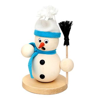 Dekohelden24 Bonhomme de Neige fumé tourné à la Main avec Bonnet en Tissu et Yeux Mobiles - Environ 16 cm