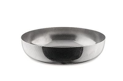 Alessi JM17/24 T - Minimalistyczny okrągły kosz ze stali nierdzewnej 18/10 z dekoracjami, wytłaczanymi granulkami, Ø 24 cm