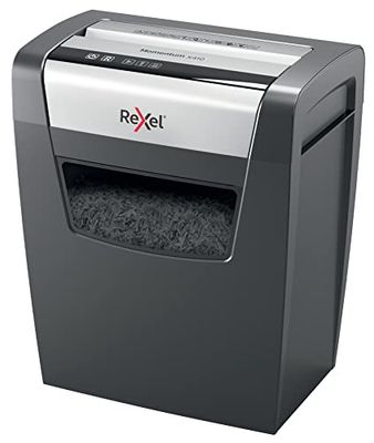 Rexel 2104571EU - Destructora de Papel para Uso Doméstico Momentum X410, Corte Confeti, Destruye hasta 10 Hojas a la Vez, Papelera de 23 L, Destrucción de Alta Seguridad P4, Color Negro