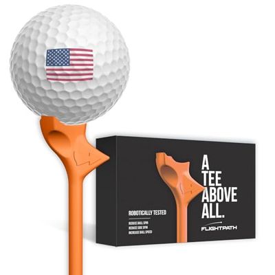 FLIGHTPATH Premium Golf Tees - Durable Plastic Golf Tees Designed to Enhance Golf Shot Distance & Precision - Robotically Tested to Reduce Ball Spin - USGA Approved Golf Equipment - (Orange, 8 Pack)