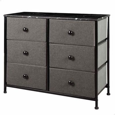 AKTIVE Max Home Commode de Chambre à Coucher Polyvalente, 6 Tiroirs en Tissu Léger, 80X30X62 cm, Structure en Acier, Dessus en Bois, Couleur Gris, Noir, avec Système de Nivellement, Organisation