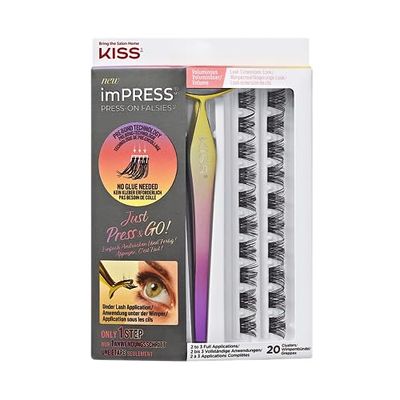KISS ImPRESS - Kit di ciglia finte a pressione, voluminoso, nero, senza colla, senza fusioni, banda invisibile, naturale, 24 ore, nessun danno, nessun residuo appiccicoso, splendide, facili e veloci