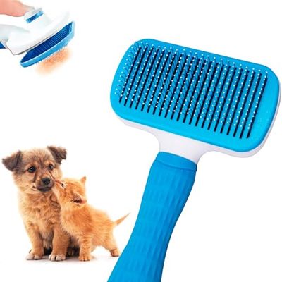Edipets, Kat en hond, haarborstel, voor lang haar, haarverwijderaar, stalen en siliconen borstelharen, verwijderen van dode haren, ergonomisch, huisdieraccessoires (blauw)