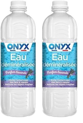 Onyx - Eau Déminéralisée - Fer à Repasser, Lisseur à Vapeur, Décolleuse à Papier Peint, Auto - 100% d’Ingrédients d’Origine Naturelle - Fabrication Française - 1L - Parfum Lavande (Lot de 2)