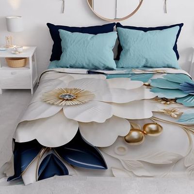 PETTI ARTIGIANI ITALIANI - Colcha Cama 220x250 cm Microfibra, Primavera Verano, Colchas Bouti Modernas, Edredón Cubrecama Ligero Doble, Individual y Media, Floral 05-19, 100% Made in Italy