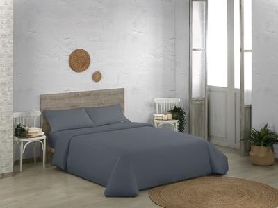 Juego de funda nórdica de algodón orgánico de 200 hilos, color ceniza. Cama de 105 cm (3 piezas)