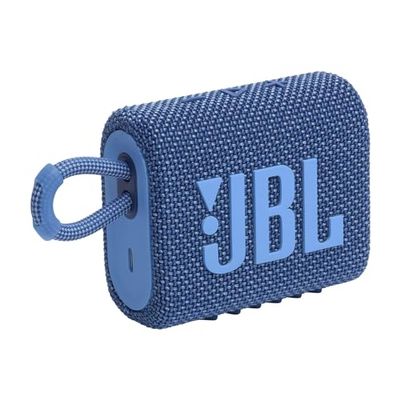 JBL Go 3 Eco, Altavoz inalámbrico y ecológico con Bluetooth, resistente al agua y con 5 horas de batería, en azul