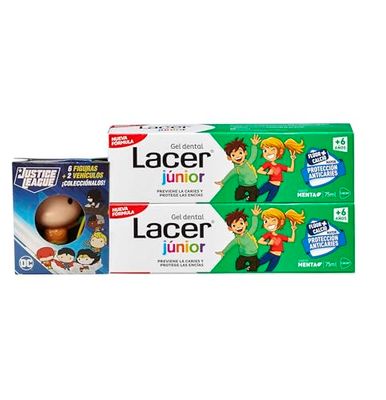 LACER JUNIOR Duplo żel do zębów dla dzieci, 75 ml, z figurką Sonic, dla dzieci w wieku od 6 miesięcy do 6 lat, smak mięty, zapobiega próchnicy, formuła fluoru plus wapń, pielęgnacja zębów mlecznych