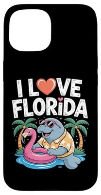 I Love Florida Manatee Flamingo Tropical Fun Case for iPhone 15
