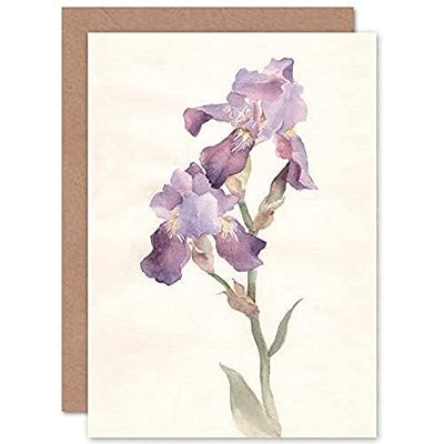 Wee Blue Coo Kwiat fioletowy Iris akwarela kartka z życzeniami z kopertą wewnątrz jakość premium