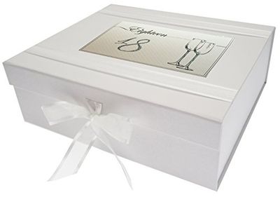 White Cotton Cards Birthday, Age 18, Large Keepsake Box, Flutes, Board, 27.2 x 32 x 11 cm
