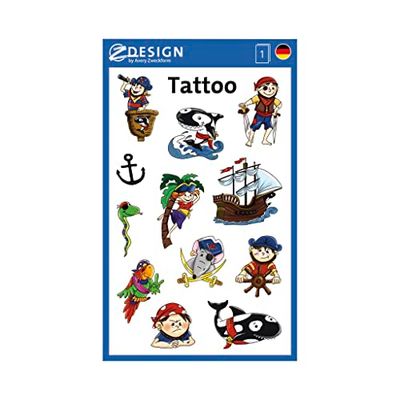 AVERY Zweckform 56683 tatoeage kinderen 12 stuks (tijdelijke tatoeages piraten, waterdichte tatoeages voor kinderen, zelfklevende tatoeages, verjaardag voor kinderen, weggeefacties, prijzen voor gezelschapsspellen, kinderen om mee te spelen, tatoeagejongens)