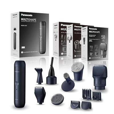 Panasonic MULTISHAPE ER-CBL1, ER-CFB1, ER-CDT1 & ER-CTW1 Set: unità compatibile per MULTISHAPE, spazzola viso, accessori per rasatura/taglio capelli, regolabarba, batteria agli ioni di litio, nero