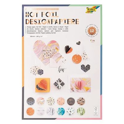 folia 11849 Hotfoil Design Paper Pad DIN A4 165 g/m² 12 Sheets Assorted Designs High-Quality Illustrated Paper with Hot Foil Application