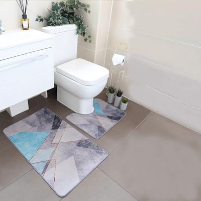 HOMESmith 2-piece Bathmat Set, Non-Slip and Absorbent, Machine Washable Bathroom Mat, Design 1