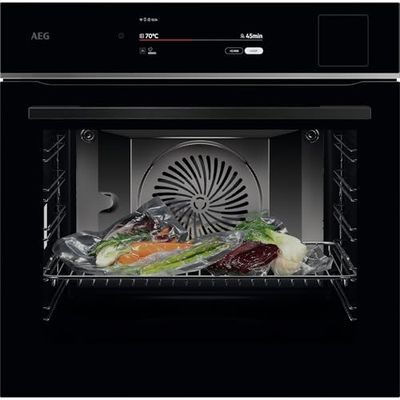 AEG Horno Multifunción TP9SB831AB, 70 L, Limpieza a Vapor, 25 Funciones, 168 Programas Automáticos, Sonda Térmica, Cocción a Vapor, Pantalla Tactil, Conectividad Wifi, Negro