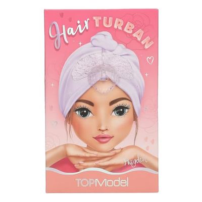 Depesche 13549 TOPModel-Turban pour cheveux Beauty and Me, en violet, avec un bouton en forme de cœur pour fixer le foulard sans le faire glisser, Multicolor