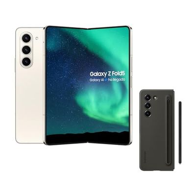 SAMSUNG Galaxy Z Fold5, 256 GB + Funda con S Pen - Teléfono Móvil Plegable con IA, Smartphone Android Libre, 12GB de RAM, Cámara de Alta Resolución, Beige (Versión Española)