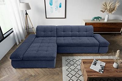 DOMO. collection Moric Canapé d'angle en Forme de L métal Tissu, Bleu foncé, 300 x 172 x 80 cm