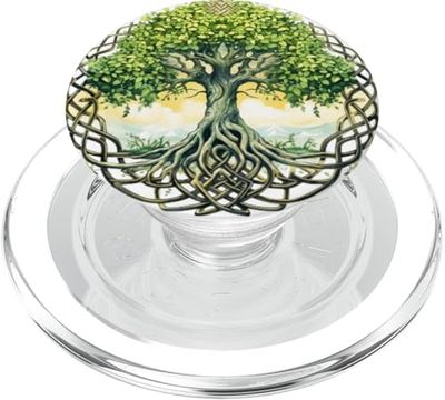Símbolo celta del árbol de la vida con diseño de nudos verdes PopSockets PopGrip para MagSafe