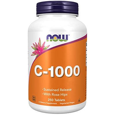 Now Foods, C-1000, 1.000mg, 250 Comprimidos veganos, Probado en Laboratorio, Vitamina C, Rosa Mosqueta, Sin Gluten, Sin Soja, Vegetariano
