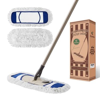 Eyliden Mop in microfibra per la pulizia dei pavimenti, con manico regolabile in altezza e 2 panni lavabili, mocio per pavimenti bagnati e asciutti, per legno duro, piastrelle, laminato, vinile, scopa