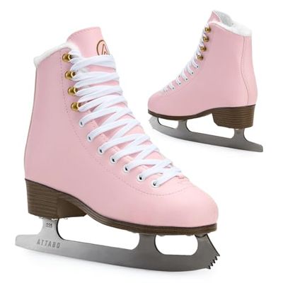 ATTABO Patins Artistiques ISLA pour Enfants Couleur Rose Taille 33 UE Lame en Acier Inoxydable Parfaits pour Niveau Débutant ou Intermédiaire Tige en PVC⁠Soutien Ferme de la Cheville