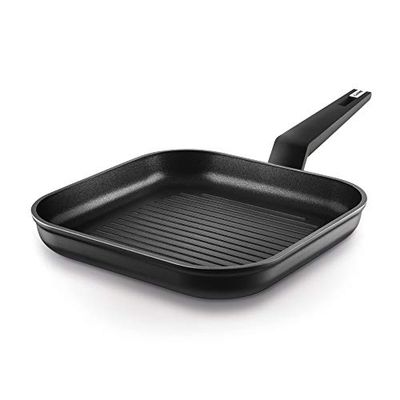 CASTEY - Grill Assador de indução titânium, modelo TT-G27, cor preta, leve, fácil de limpar, frigideira antiaderente de alumínio, distribuição homogénea do calor, medidas 27 x 20,5 x 30 cm