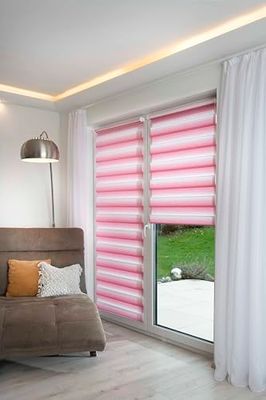 K-home® Klemmfix dubbel rolgordijn Madrid zonder boren kleurverloop roze B45 x H200 cm
